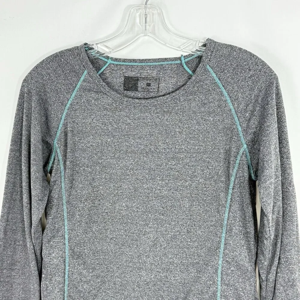 RBX Long Sleeve Shirt Performance Active Top Size M Gray Teal Trim